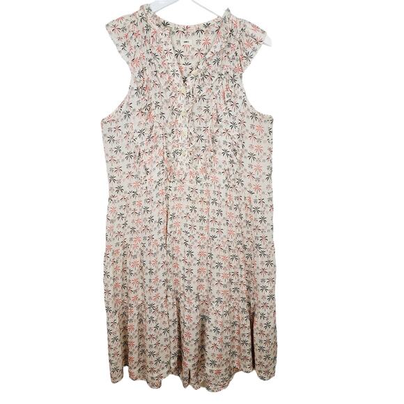 Warm Ecru Palm Trees Floral Ruffles Midi Dress -  warm 1 - Size S - Picture 2 of 7